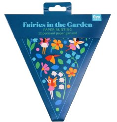 Three metres of colourful, paper bunting decorated with fairies and flowers