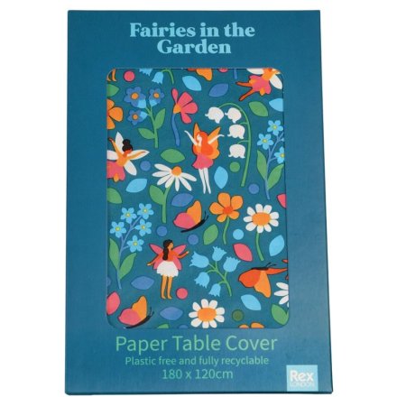 A Fairies in the Garden paper tablecloth. Fully recyclable for easy clean up after the party.