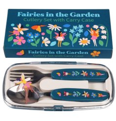 A children's cutlery set containing a fork and spoon, part of the Fairies in the Garden range.