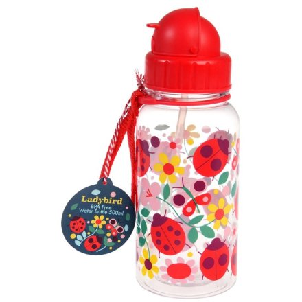  A coloured child's water bottle with a straw from the Ladybird collection.
