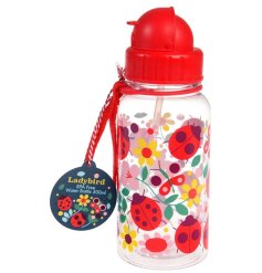  A coloured child's water bottle with a straw from the Ladybird collection.