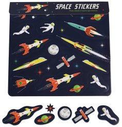 A packet of 3 sticker sheets featuring rockets, astronauts, stars and planets.