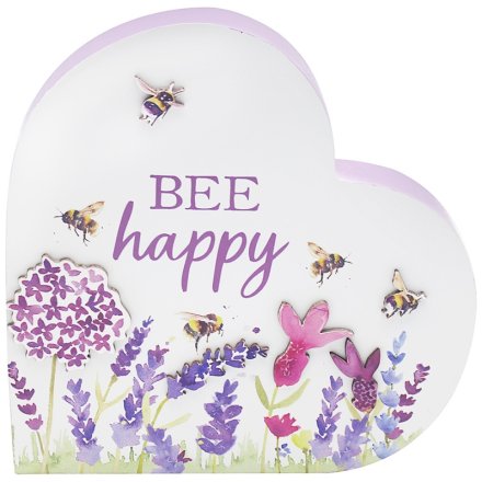 Bee Happy Heart Plaque, 19cm