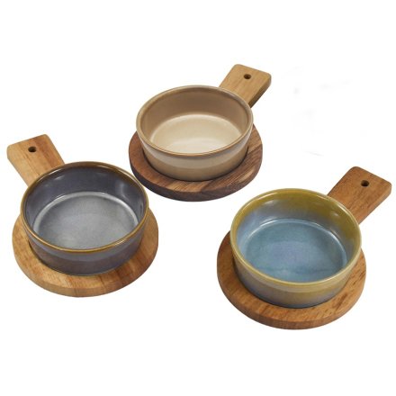Round Snack Dishes With Wood Tray S3