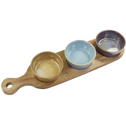 Oblong Wood Tray & Snack Dishes Set of 3