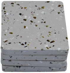 These stylish grey terrazzo coasters are the perfect addition to any home.