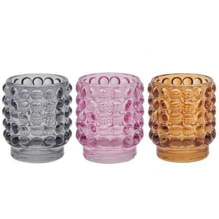 Glass Candle Holder W/ Bubble Pattern, 8cm 3A 