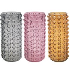 A stunning assortment of 3 colourful vases in a bubble textured finish.