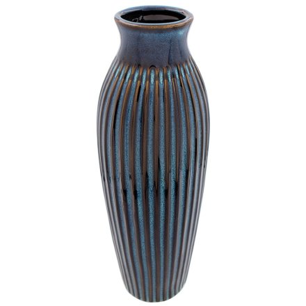 Tall Ribbed Reactive Glaze Vase, 35cm