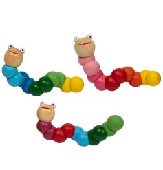 An assortment of 3 wiggly worms in multi colours with a smiley face and bright eyes.