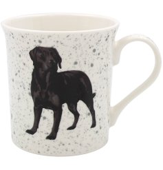 A fine china mug depicting a charming black labrador. 