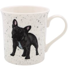 A mug made from fine china, detailing a French Bulldog image. 