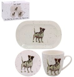 This delightful Jack Russell Mug, Coaster & Tray set is sure to bring a smile to any dog lovers face each time they use 