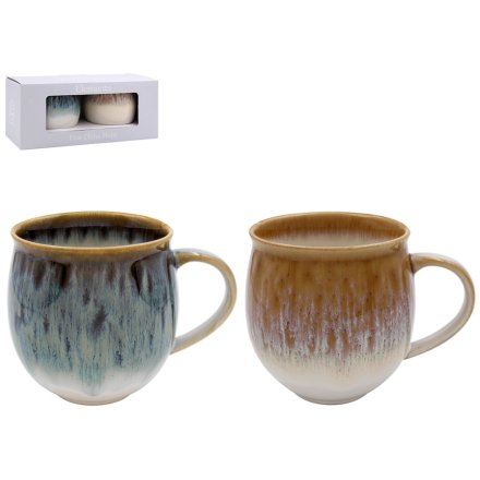 Set of 2 Reactive Glaze Mugs Natural, 13cm