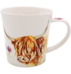 Adorned with a charming watercolor illustration of a Highland cow, this mug is a perfect addition to your collection.