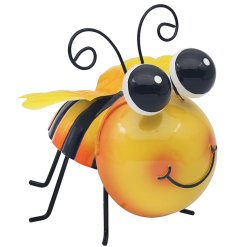 A bright and colourful bee decoration featuring bold eyes and a happy grin! 