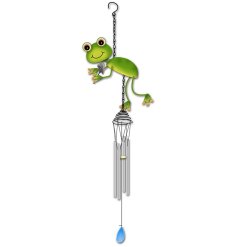 A delightful wind chime featuring a charming frog, perfect for adding a touch of charm to any garden area.