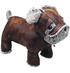 A XL doorstop in a Pug design made from faux leather and faux fur.