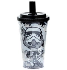 A stylish Stormtrooper double walled cup with a fold down straw. 