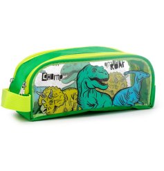 A roarsome clear pencil case with a variety of dinosaur images and words. 