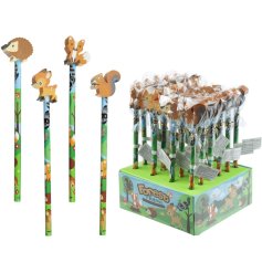 A woodland pencil with and eraser topper in 4 assorted designs. 