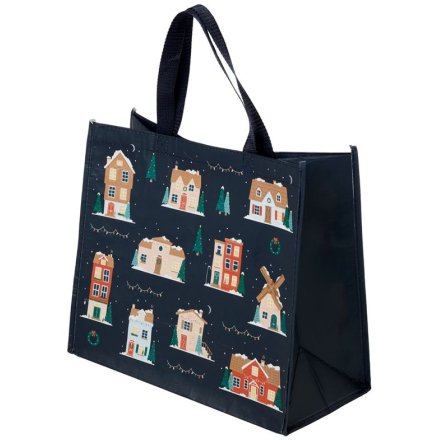 Become even more Christmassy with this handy reusable shopping bag in a Christmas village print. 