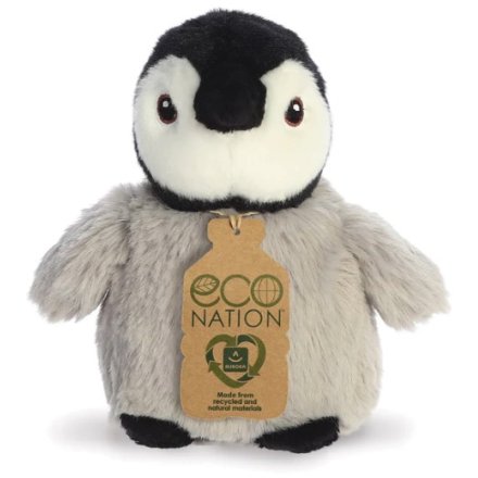 A cute grey fluffy penguin soft toy from the Eco Nation range.