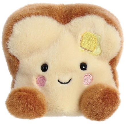 A cute palm size soft toy in the shape of some toast. 