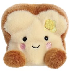 A cute palm size soft toy in the shape of some toast. 