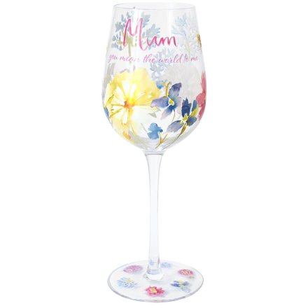 Floral Mum Wine Glass, 22cm