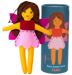 A child can learn to sew with this sew your on fairy kit, featuring everything needed complete in a tube gift box. 