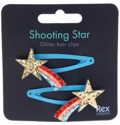 A set of two unique and sparkling shooting star hair grips. 