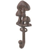 A rustic cast iron hook in a mushroom design.