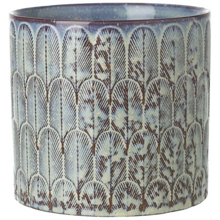 Blue & White Glazed Patterned Ceramic Pot