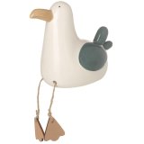 A stylish sitting seagull decoration made from porcelain with jute hanging legs and wooden feet. 