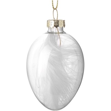 Hanging White Glass Egg, 7cm