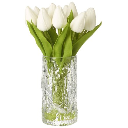 White Tulips In Textured Vase, 25.5cm