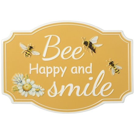 40cm, Metal Bee Happy And Smile Sign