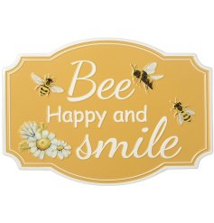 This Metal Bee Happy And Smile Sign is a unique and cheerful way to brighten up any room!