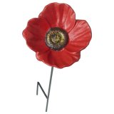 A unique and colourful iron Poppy flower bird feeder with stake. 