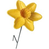 A bright and beautiful garden stake with a daffodil bird feeder. A colourful and functional accessory for the garden.