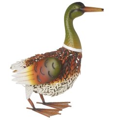 A colourful and beautifully detailed metal duck decoration for the home and garden. 