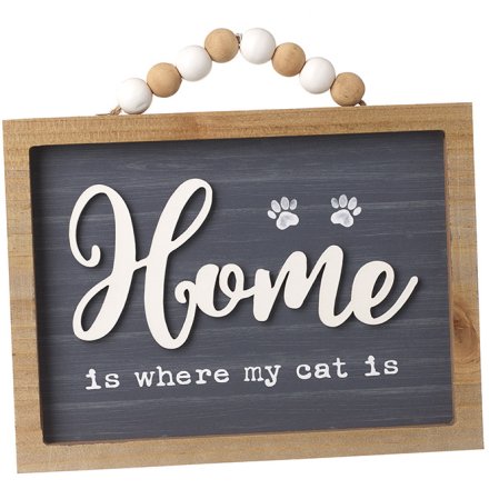 Home Cat Sign With Beaded Hanger, 20cm