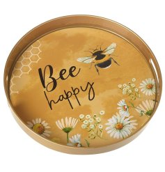 A unique honey coloured tray with a beautiful floral and bee painted design. Complete with handles. 
