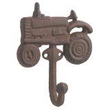 A rustic wall hook in a tractor design.