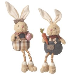 An assortment of 2 charming sherpa bunnies with wooden beaded legs and seasonal accessories. 