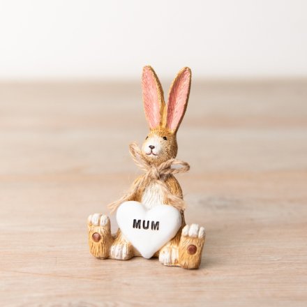 A beautiful sentiment ornament for mum. A unique resin rabbit with a rustic jute bow and heart detail. 