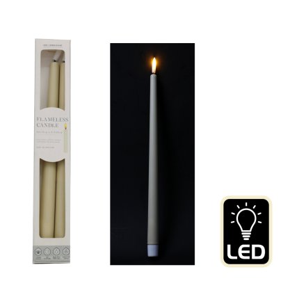LED Wax Taper Candle, 2pk, 31cm