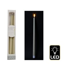 A pack of 2 wax LED candles that create a warm white glow without the real flame. 