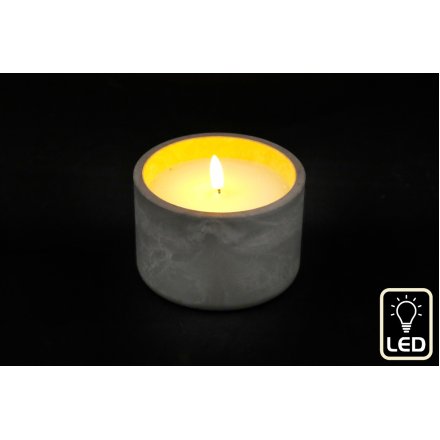Cement Candle Pot w/ LED Flame, 12cm